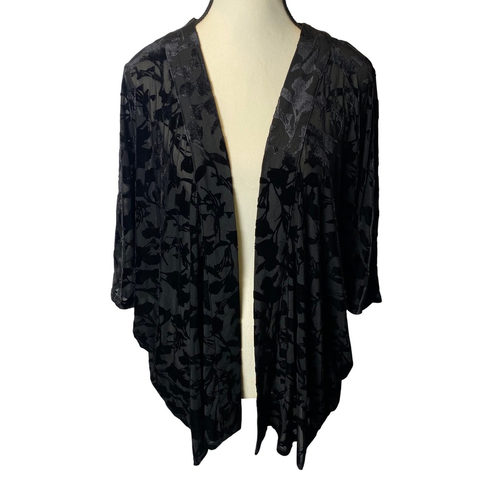 A New Day Kimono Womens OSFM Black Burnout Velvet Floral Sheer Whimsigoth Witchy